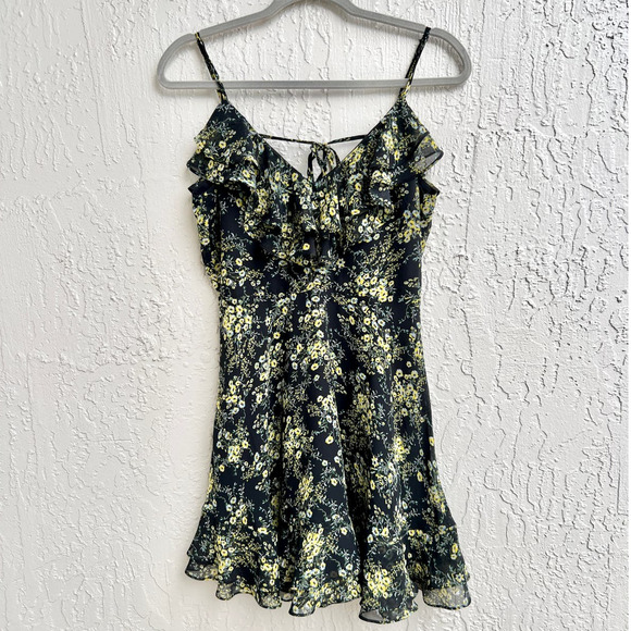 Lulus Romantic Floral Print Ruffled Backless Skater Dress Black Women's Small - Picture 2 of 8